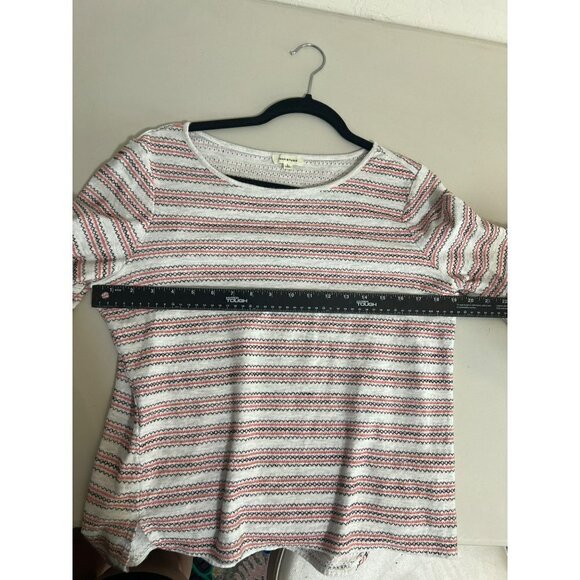 Max Studio Sz L Ruffle Sleeve Embroidered Stripe Top Coral Black White - Picture 7 of 7